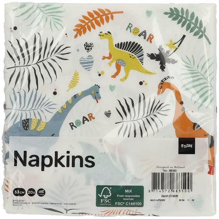 Servilletas Dino de Colores 33cm 20uds.