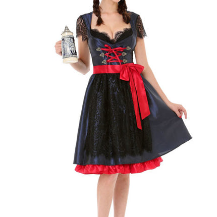 Vestido Dirndl Oktoberfest Negro Rojo Lazo