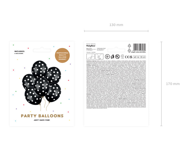 Globos Negros Lunares Blancos 30cm 6pcs