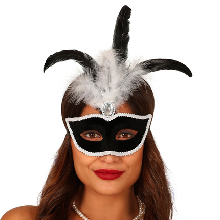Máscara Plumas Terciopelo Negro