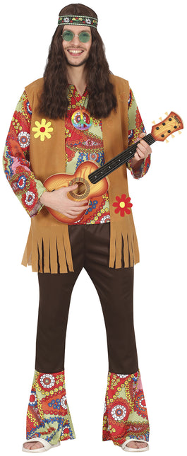 Disfraz Hippie 60S Color Hombre Con Chaleco Marrón