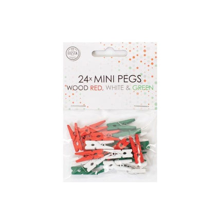 Mini Clavijas Madera Rojo Blanco Verde 24pcs