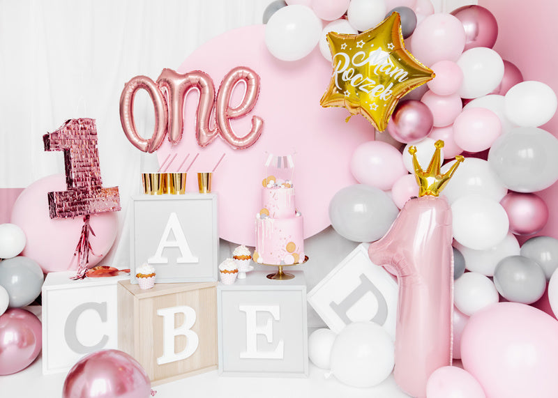 Set Globos Letra Uno Oro Rosa Vacío 66cm