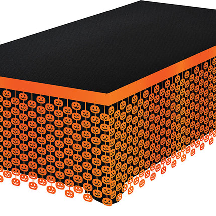 Falda de Mesa Naranja Halloween Calaveras 4m