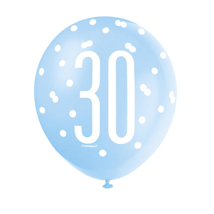 Globos 30 Años Lunares Azul 30cm 6pcs
