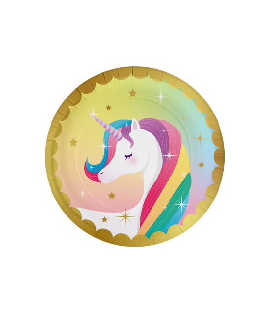 Platos Unicornio Colores 23cm 8uds.