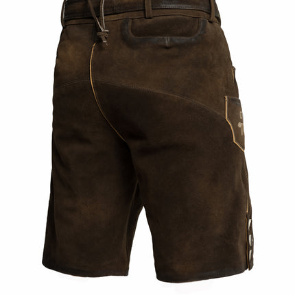 Lederhose Corto de Piel Marrón y Cinturón
