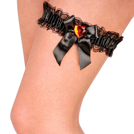 Ligas Negras Con Corazón Diamante Rojo