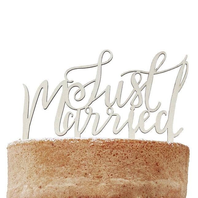 Adorno para tarta Just Married Madera 14cm