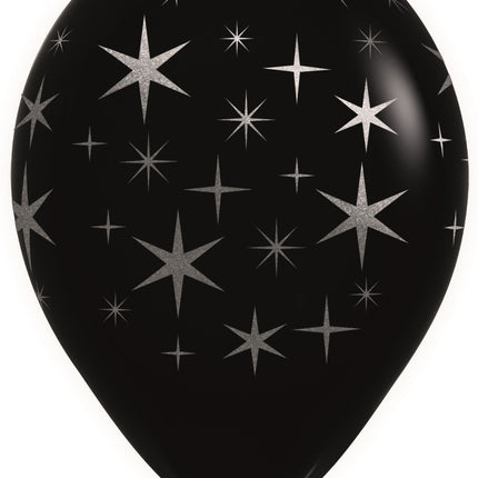 Globos Estrellas Negras Tinta Metálica Plata 30cm 25pcs