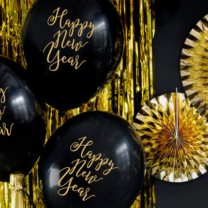 Globos Negros Feliz Año Nuevo 30cm 6pcs