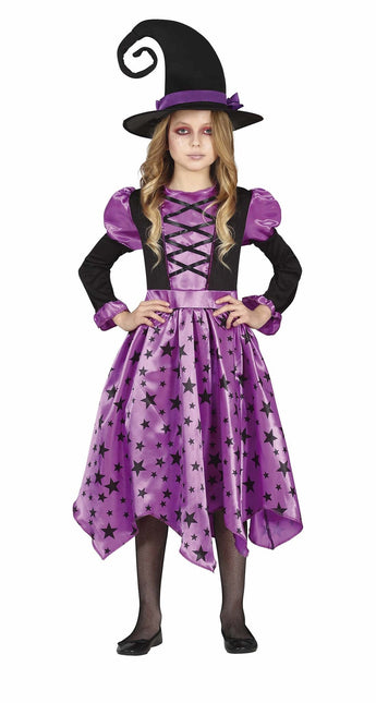 Disfraz Bruja Halloween Niña Estrellas Morado