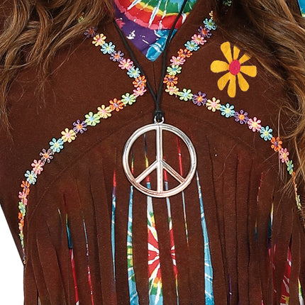 Disfraz Hippie 60S Color Damas Con Chaleco Marrón