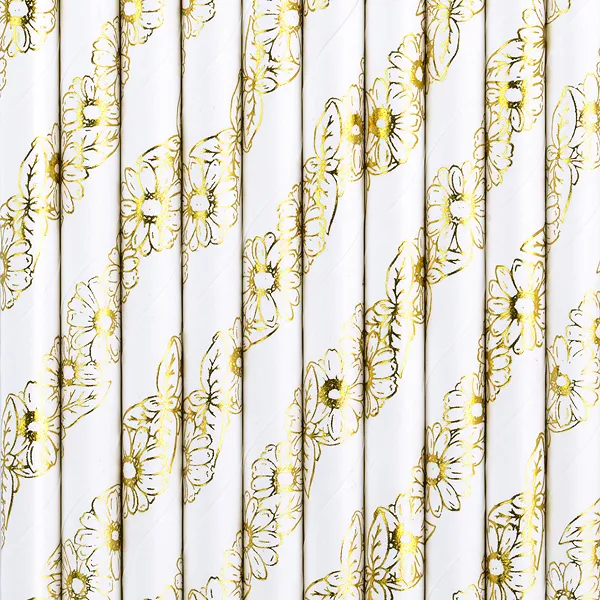 Pajitas de Papel Flores Doradas 19.5cm 10pcs