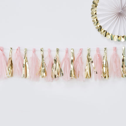 Guirnalda de borlas rosa/oro 2m