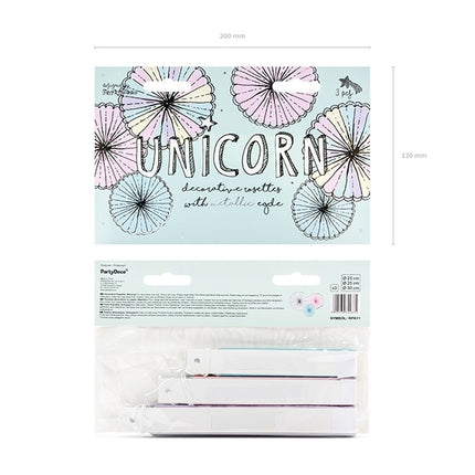 Abanicos de Papel de Colores Set Unicornio 21-30cm 3 piezas