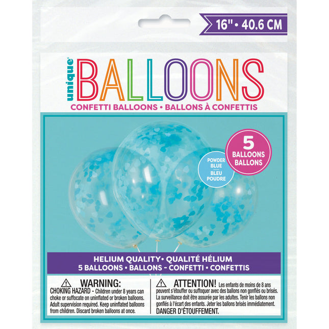 Globos Confeti Corazón Azul 40cm 5pcs