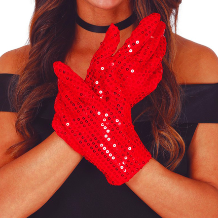 Guantes Rojos Lentejuelas 22cm