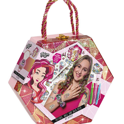 Set de tatuaje, uñas y pelo Bling Bling