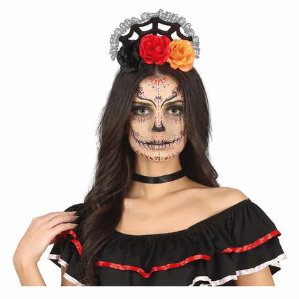 Diadema Naranja Roja Con Velo