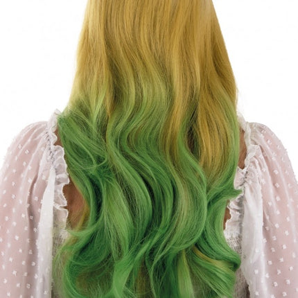 Peluca Larga Con Trenzas Y Rizos Rubia Y Verde