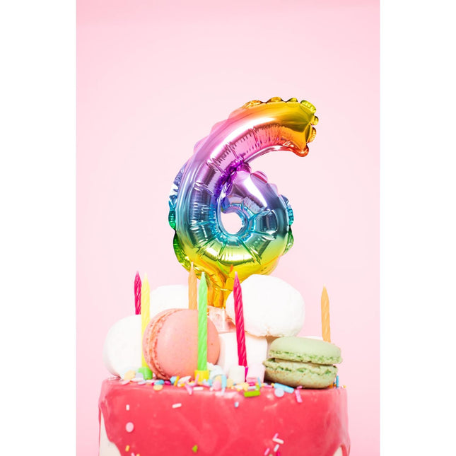 Globo de Foil Figura 3 Arco Iris 13cm con Palo