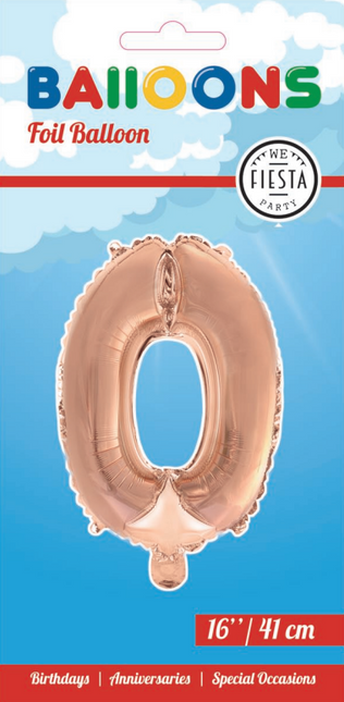 Globo Foil Figura 0 Oro Rosa 41cm con Pajita