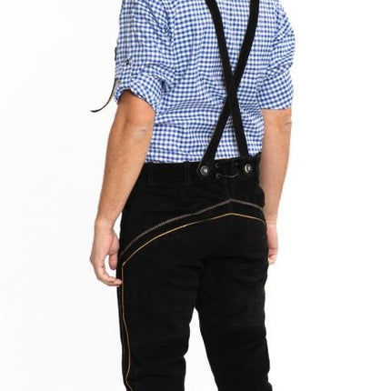 Lederhose Cuero Largo Negro y Tirantes