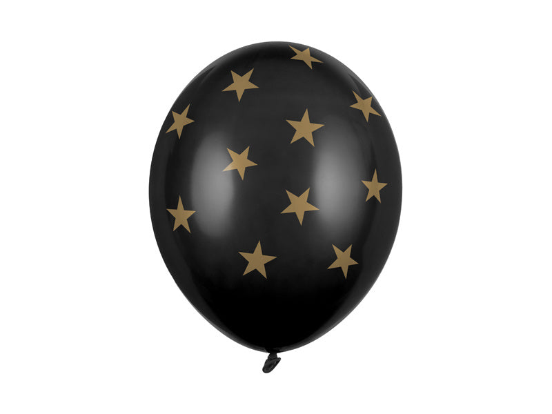 Globo Negro Estrellas Doradas 30cm 6pcs
