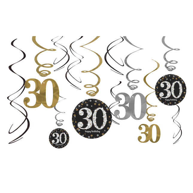 Decoración Colgante 30 Años Feliz Cumpleaños 61cm 12pcs
