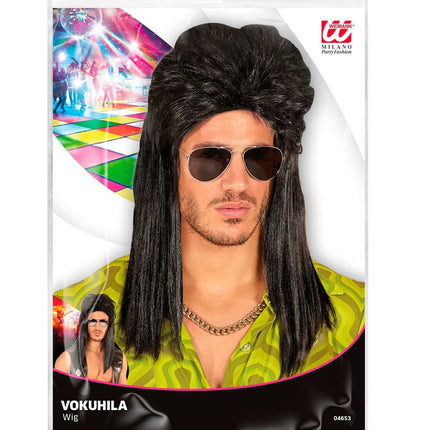 Peluca 80s Aso Larga Negra