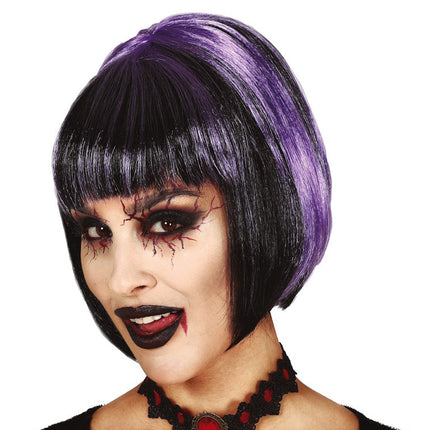 Peluca de Halloween Bob Negro Morado
