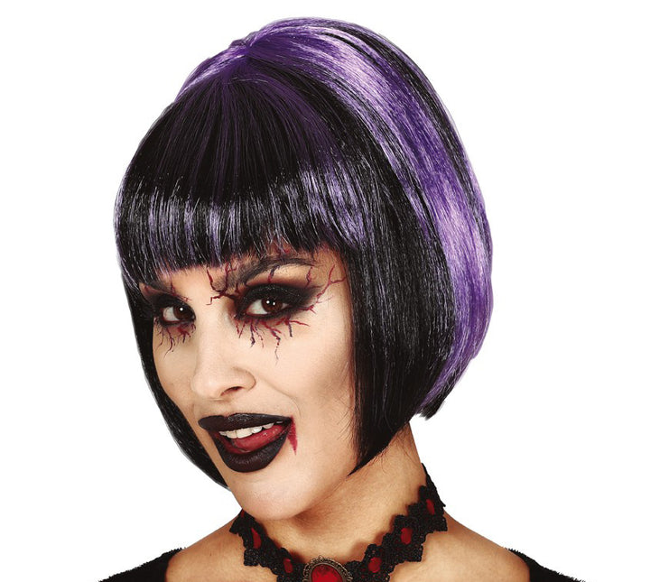 Peluca de Halloween Bob Negro Morado