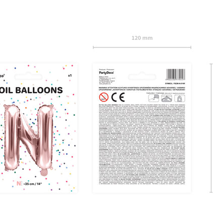 Globo Letra N Oro Rosa Vacío 35cm