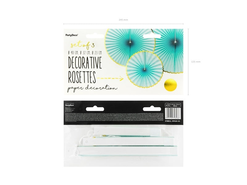 Abanicos de Papel Verde Menta Dorado Set 23-40cm 3 piezas