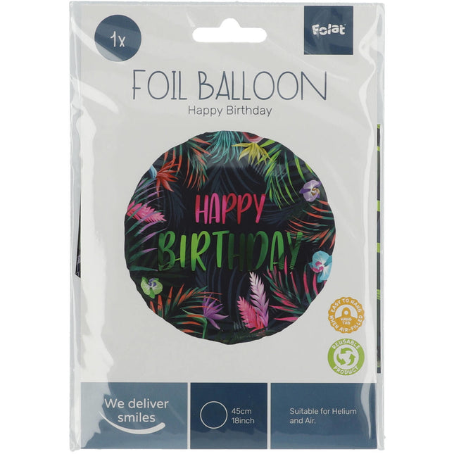 Globo de Helio Feliz Cumpleaños Hojas de Neón Vacío 45cm