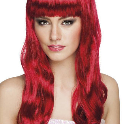 Peluca Pelo Largo Rojo Rubí