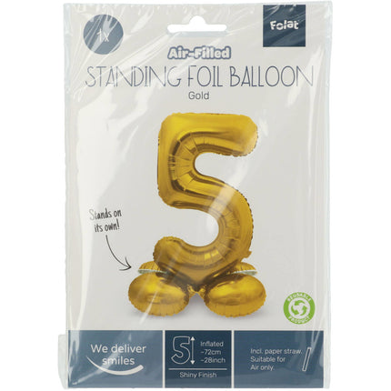Globo Foil Figura 5 Oro con soporte 72cm