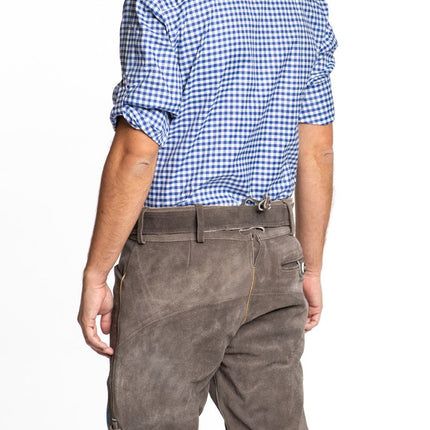 Lederhose Corto de Piel Sombra Azul y Cinturón