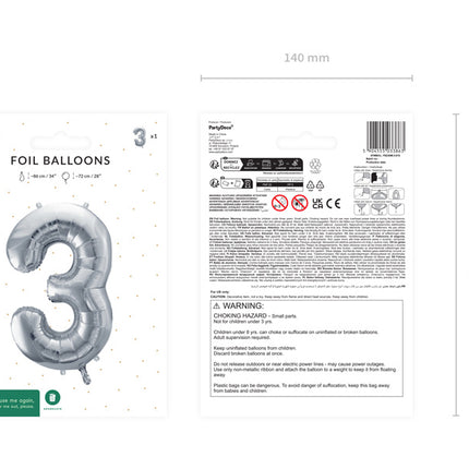 Globo Figura 3 Años Plata Vacío 72cm