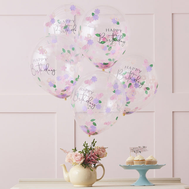 Globos de Confeti de Colores Feliz Cumpleaños 30cm 5pcs
