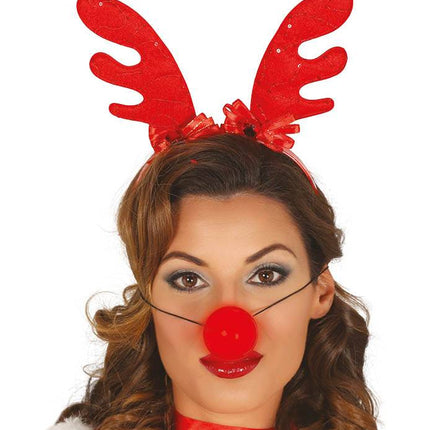 Diadema de Navidad Reno con Nariz Luminosa Deluxe