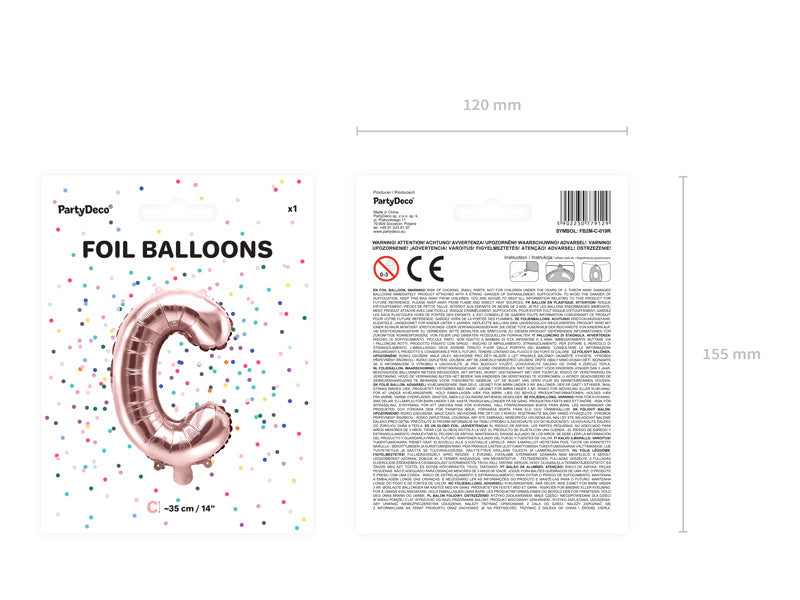 Globo Letra C Oro Rosa Vacío 35cm