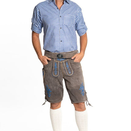 Lederhose Corto de Piel Sombra Azul y Cinturón