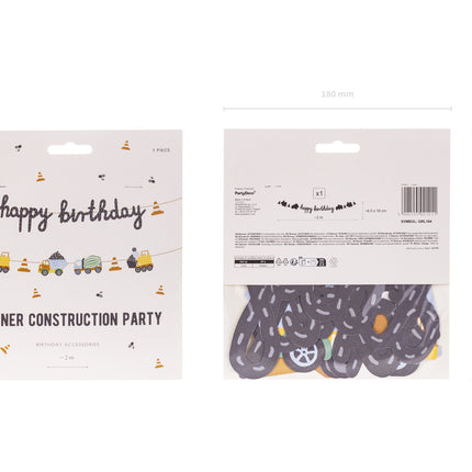 Feliz Cumpleaños Letra Guirnalda Vehículos de Construcción 2m