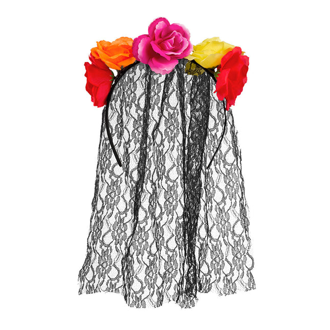 Diadema Halloween Velo Flores