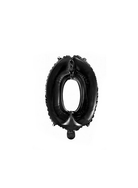 Globo Foil Figura 0 Negro 41cm con Pajita