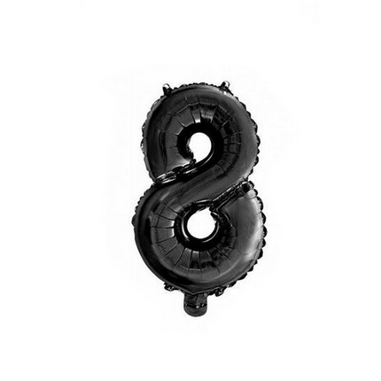 Globo Foil Figura 8 Negro 41cm con Pajita