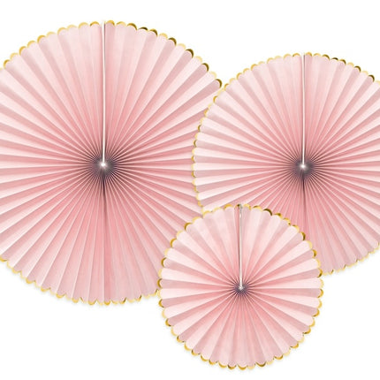 Abanicos de Papel Rosa Claro Dorado Set 23-40cm 3 piezas