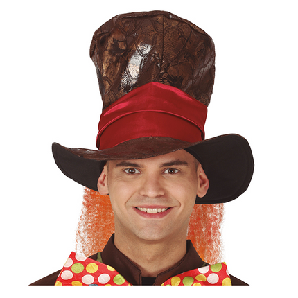 Sombrero Alto Marrón Banda Roja